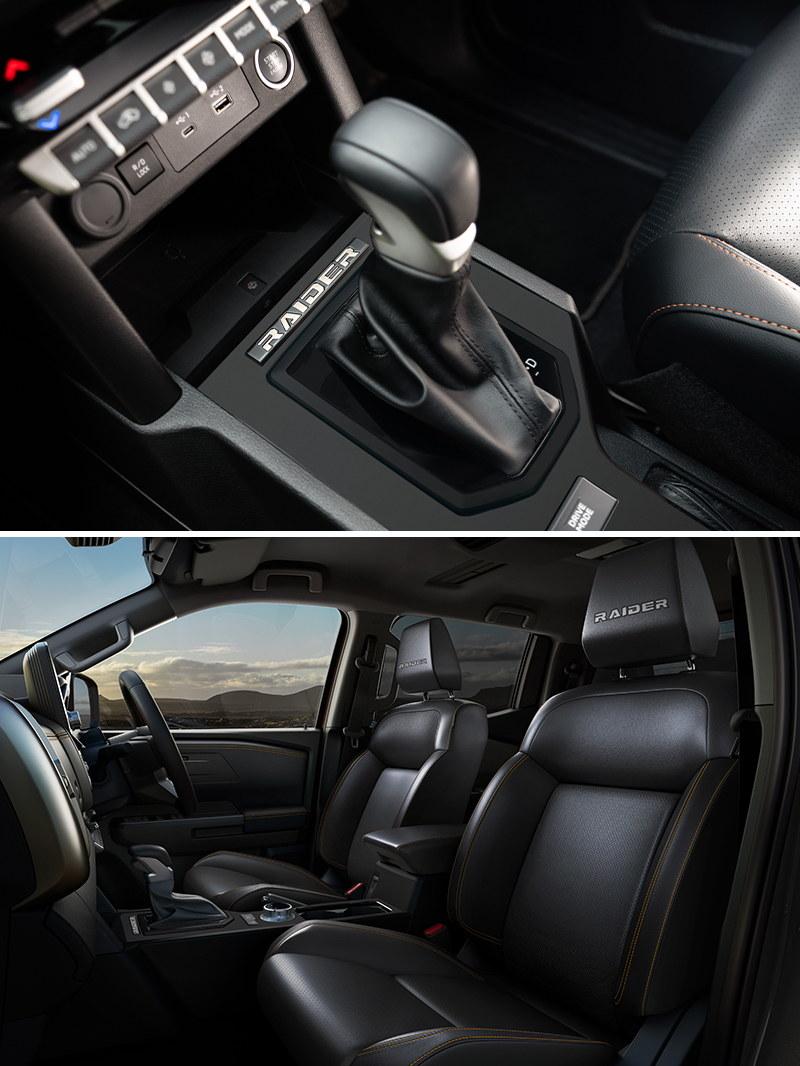 Raider branded headrests and console badge